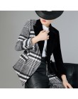 TWOTWINSTYLE welurowa wełna patchworkowa Plaid Blazer Coat kobieta z długim rękawem asymetryczne damskie garnitury 2019 wiosna m