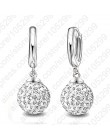 Gorąca sprzedaż wiele kolorów 1 para prawdziwa czysta 925 Sterling Silver austriacka Pave kula dyskotekowa Hoop dźwignia kolczyk