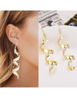 Moda kobiety Twist Spiral dynda kolczyk kreatywny Shinny Glitter obróć złoto srebro długie kolczyki wiszące dla kobiet biżuteria