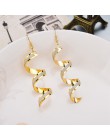 Moda kobiety Twist Spiral dynda kolczyk kreatywny Shinny Glitter obróć złoto srebro długie kolczyki wiszące dla kobiet biżuteria