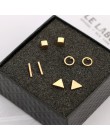 New Arrival okrągły w kształcie trójkąta srebrny złoty kolor czarny kolczyki sztyfty ze stopu dla kobiet biżuteria ucha 4 pary