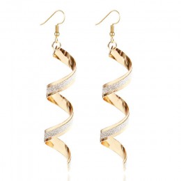 Moda kobiety Twist Spiral dynda kolczyk kreatywny Shinny Glitter obróć złoto srebro długie kolczyki wiszące dla kobiet biżuteria