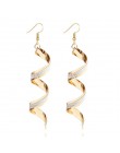Moda kobiety Twist Spiral dynda kolczyk kreatywny Shinny Glitter obróć złoto srebro długie kolczyki wiszące dla kobiet biżuteria