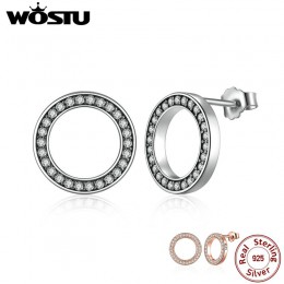 WOSTU Hot moda 100% 925 Sterling Silver szczęście zawsze okrągłe stadniny kolczyki dla kobiet autentyczne oryginalny biżuteria p