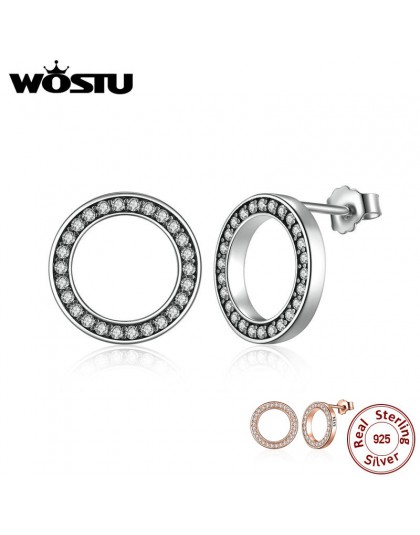 WOSTU Hot moda 100% 925 Sterling Silver szczęście zawsze okrągłe stadniny kolczyki dla kobiet autentyczne oryginalny biżuteria p