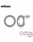 WOSTU Hot moda 100% 925 Sterling Silver szczęście zawsze okrągłe stadniny kolczyki dla kobiet autentyczne oryginalny biżuteria p