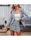 BeAvant dwuczęściowy zestaw plaid tweed damski garnitur casualowe w stylu streetwear marynarka garnitury damskie zestawy blezeró