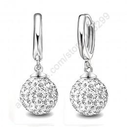 Gorąca sprzedaż wiele kolorów 1 para prawdziwa czysta 925 Sterling Silver austriacka Pave kula dyskotekowa Hoop dźwignia kolczyk