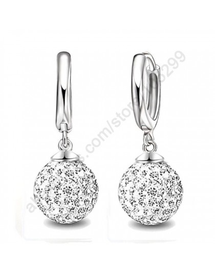 Gorąca sprzedaż wiele kolorów 1 para prawdziwa czysta 925 Sterling Silver austriacka Pave kula dyskotekowa Hoop dźwignia kolczyk