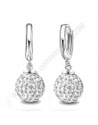 Gorąca sprzedaż wiele kolorów 1 para prawdziwa czysta 925 Sterling Silver austriacka Pave kula dyskotekowa Hoop dźwignia kolczyk
