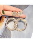 FYUAN Fashion Shining Circle Drop kolczyki precyzyjne wkładki złote srebrne z kryształem górskim kolczyki dla kobiet biżuteria w