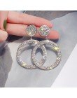 FYUAN Fashion Shining Circle Drop kolczyki precyzyjne wkładki złote srebrne z kryształem górskim kolczyki dla kobiet biżuteria w
