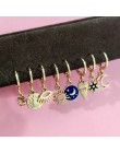 Po prostu FEEL Star Moon Hoop kolczyki dla kobiet złote małe oczy Tiny Huggie Charm kolczyki w kształcie obręczy z dżetów minima
