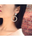 FYUAN Fashion Shining Circle Drop kolczyki precyzyjne wkładki złote srebrne z kryształem górskim kolczyki dla kobiet biżuteria w