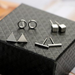 New Arrival okrągły w kształcie trójkąta srebrny złoty kolor czarny kolczyki sztyfty ze stopu dla kobiet biżuteria ucha 4 pary