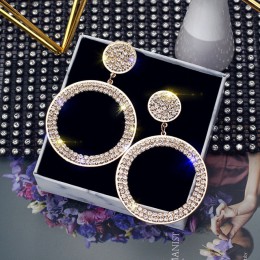 FYUAN Fashion Shining Circle Drop kolczyki precyzyjne wkładki złote srebrne z kryształem górskim kolczyki dla kobiet biżuteria w