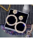 FYUAN Fashion Shining Circle Drop kolczyki precyzyjne wkładki złote srebrne z kryształem górskim kolczyki dla kobiet biżuteria w
