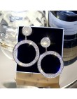 FYUAN Fashion Shining Circle Drop kolczyki precyzyjne wkładki złote srebrne z kryształem górskim kolczyki dla kobiet biżuteria w