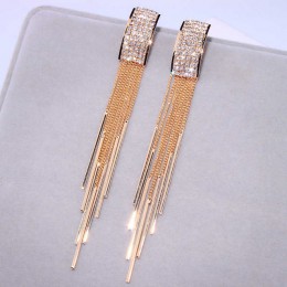 2019 nowe złote kolor długi kryształ Tassel dynda kolczyki dla kobiet Wedding Drop Earing Brinco biżuteria prezenty E1717