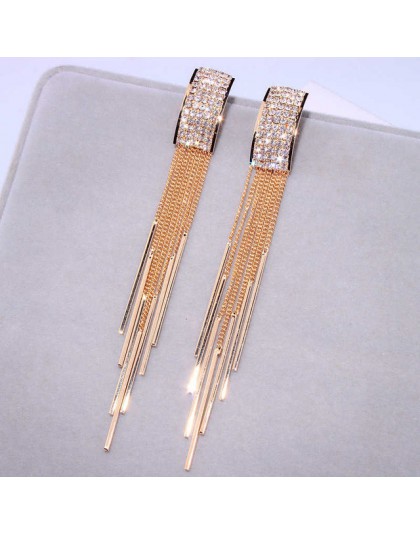 2019 nowe złote kolor długi kryształ Tassel dynda kolczyki dla kobiet Wedding Drop Earing Brinco biżuteria prezenty E1717