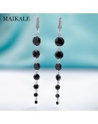 MAIKALE nowe mody okrągłe CZ cyrkonu długie kolczyki dla kobiet różowe złoto Fine Jewelry Tassel czarne srebrne kolczyki na prez