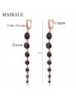 MAIKALE nowe mody okrągłe CZ cyrkonu długie kolczyki dla kobiet różowe złoto Fine Jewelry Tassel czarne srebrne kolczyki na prez