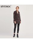 Vintage stylowy urząd Lady Plaid dwurzędowy tweedowy blezer płaszcz kobiety 2020 moda z długim rękawem kieszenie odzież wierzchn