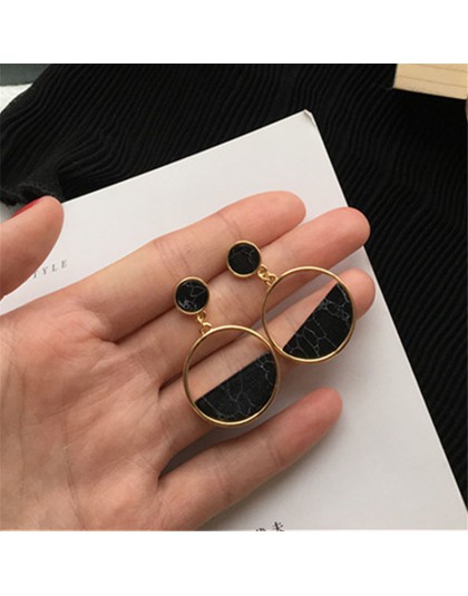 Handmade fashion proste geometryczne okrągłe marmurowe długie kolczyki dziewczyny popularne kolczyki kolczyki temperament EE88