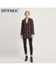 Vintage stylowy urząd Lady Plaid dwurzędowy tweedowy blezer płaszcz kobiety 2020 moda z długim rękawem kieszenie odzież wierzchn