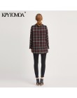 Vintage stylowy urząd Lady Plaid dwurzędowy tweedowy blezer płaszcz kobiety 2020 moda z długim rękawem kieszenie odzież wierzchn