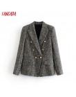 Tangada kobiety ciepły zimowy dwurzędowy garnitur kurtka biurowa, damska vintage plaid blazer kieszenie odzież do pracy znosić 3