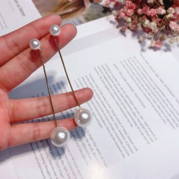 Koreański imitacja perły długi Tassel Bar spadek kolczyki dla kobiet OL styl słodki dynda Brincos Party biżuteria prezent hurtow