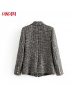 Tangada kobiety ciepły zimowy dwurzędowy garnitur kurtka biurowa, damska vintage plaid blazer kieszenie odzież do pracy znosić 3