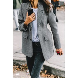 AEL Plaid damski marynarka z długim rękawem z kołnierzykiem z klapami kieszeń Slim damski płaszcz wiosna urząd Lady Fashion Clot