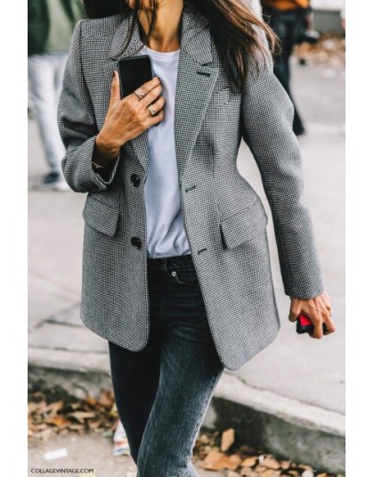 AEL Plaid damski marynarka z długim rękawem z kołnierzykiem z klapami kieszeń Slim damski płaszcz wiosna urząd Lady Fashion Clot