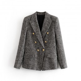 Tangada kobiety ciepły zimowy dwurzędowy garnitur kurtka biurowa, damska vintage plaid blazer kieszenie odzież do pracy znosić 3