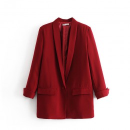 2020 kobiet Solid Color długi blezer kurtka plisowany rękaw luźny płaszcz urząd Lady styl pracy mały garnitur marynarka z jednym
