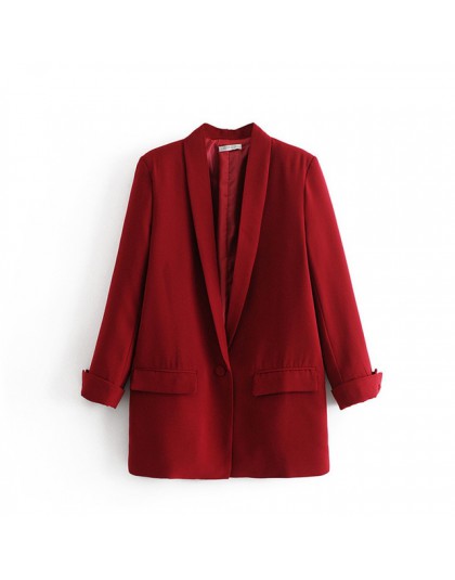 2020 kobiet Solid Color długi blezer kurtka plisowany rękaw luźny płaszcz urząd Lady styl pracy mały garnitur marynarka z jednym