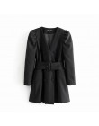 Zwiędły anglia blazer sashes bufiaste rękawy garnitury długie blezery sukienka kobiety vestidos de fiesta de noche vestidos part