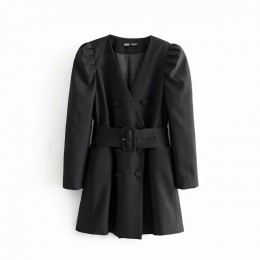 Zwiędły anglia blazer sashes bufiaste rękawy garnitury długie blezery sukienka kobiety vestidos de fiesta de noche vestidos part