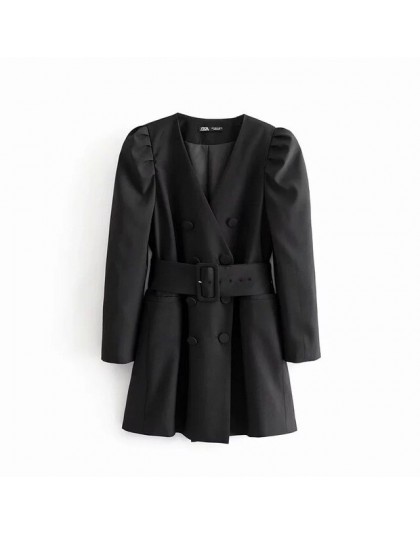 Zwiędły anglia blazer sashes bufiaste rękawy garnitury długie blezery sukienka kobiety vestidos de fiesta de noche vestidos part