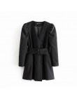 Zwiędły anglia blazer sashes bufiaste rękawy garnitury długie blezery sukienka kobiety vestidos de fiesta de noche vestidos part