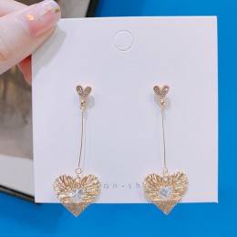 Chiński styl osobowość Vintage Goldfish metalowe cyrkonie miłość Dangle kolczyki moda Temperament panie biżuteria akcesoria
