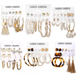 Ponadgabarytowe kolczyki zestaw Pearl akrylowe wiszące kolczyki dla kobiet Big Circle Leopard Bohemia Brincos biżuteria 2019 now