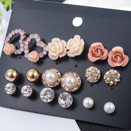 2019 nowych moda kobiet 9 para/zestaw kwiat Pearl Alloy Ear kolczyk śliczny kryształ biżuteria ślubna prezenty dla dziewczyny