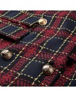 Moda garnitur kobiety marynarka sukienka jesień zima podwójne piersi Plaid kieszeń przycisk przód styl wojskowy Mini sukienka uw