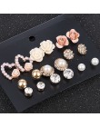 2019 nowych moda kobiet 9 para/zestaw kwiat Pearl Alloy Ear kolczyk śliczny kryształ biżuteria ślubna prezenty dla dziewczyny