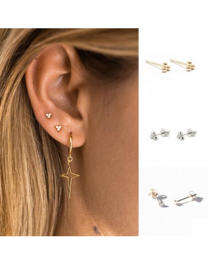 ROXI minimalistyczny 925 Sterling Silver trzy kulkowe kolczyki delikatne małe kropki małe kolczyki chrząstka Helix piercing kolc