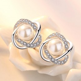 New Hot Pearl cyrkon geometryczne Twist stadniny kolczyki dla kobiet 925 Sterling Silver biżuteria Pendientes kreatywne kolczyki