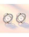 New Hot Pearl cyrkon geometryczne Twist stadniny kolczyki dla kobiet 925 Sterling Silver biżuteria Pendientes kreatywne kolczyki